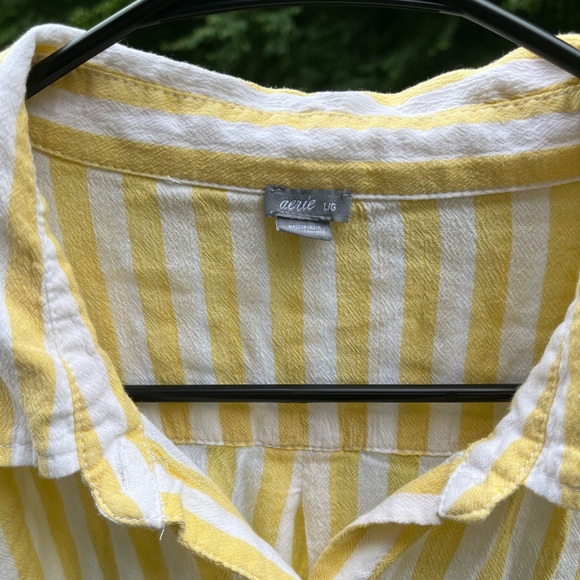 Aerie Oversized Yellow Button-up Striped Shirt Size Large - Picture 3 of 4